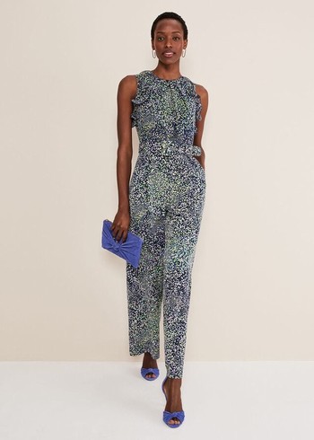 Phase Eight Maggie Ditsy Ruffle Jumpsuit Navy/Multicolor Canada | KWTPBA-196